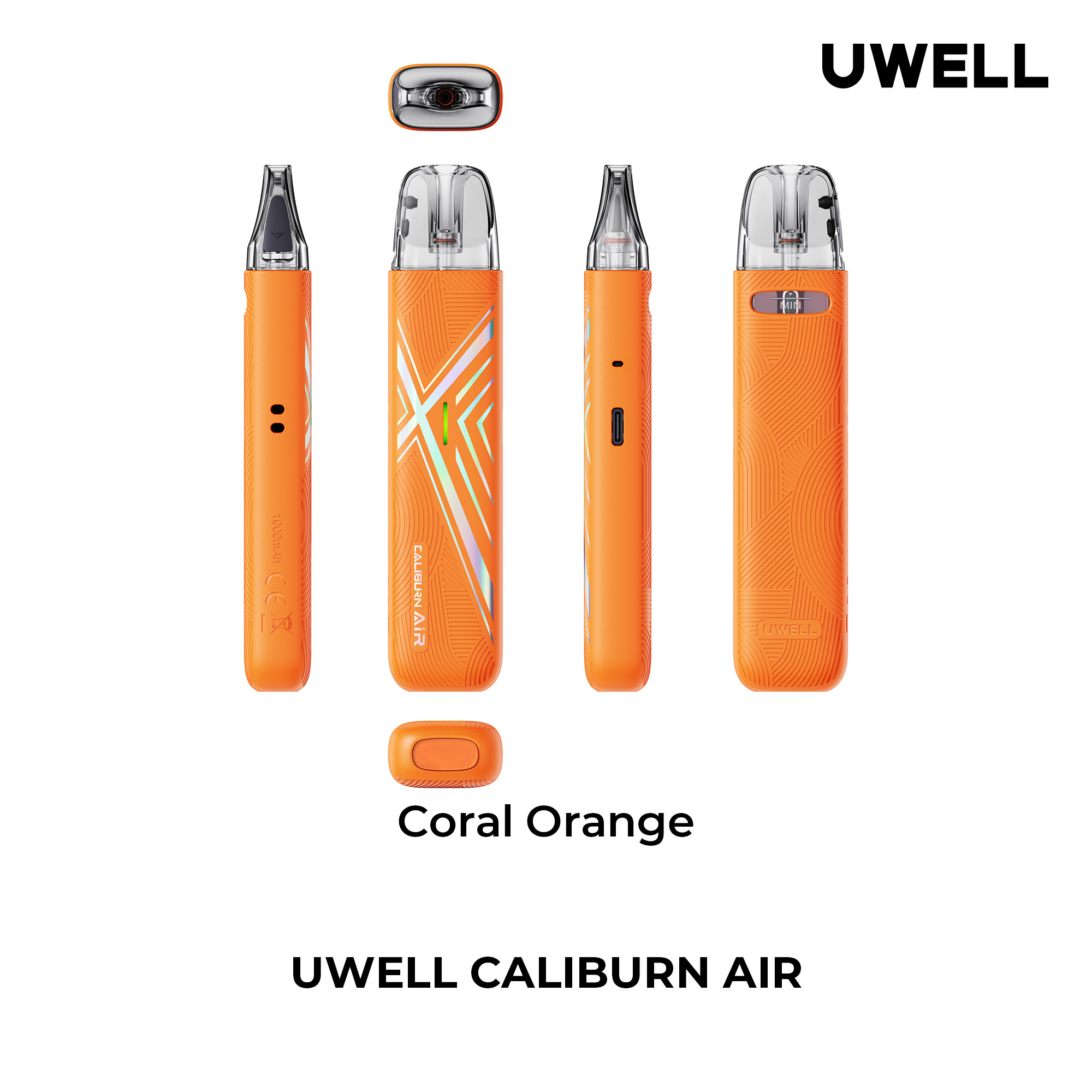 Uwell Caliburn AIR Coral Orange – alle Ansichten
