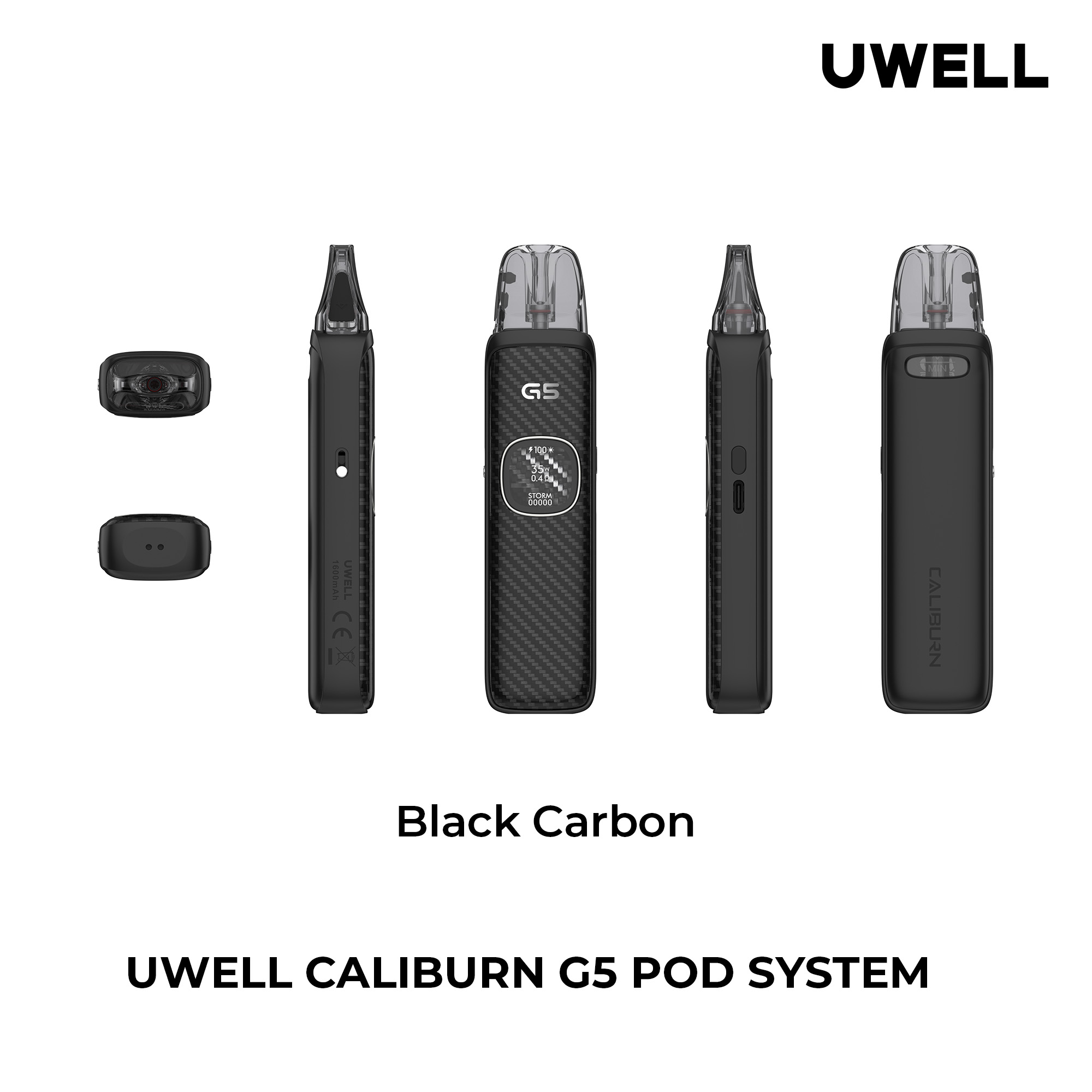 Uwell Caliburn G5 Black Carbon – alle Ansichten