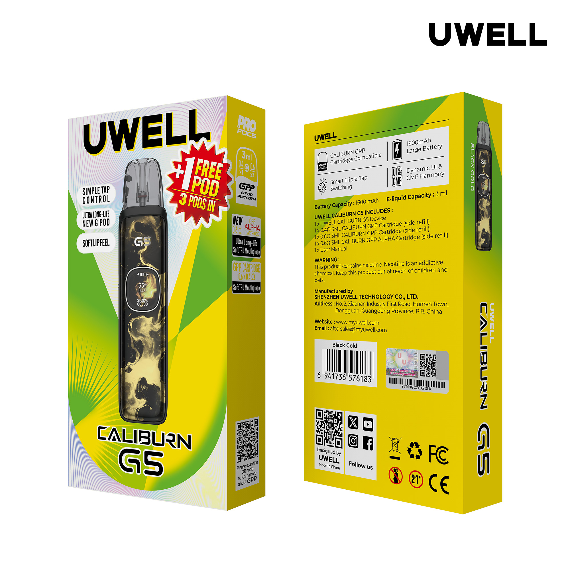 Uwell Caliburn G5 Black Gold – Originalverpackung