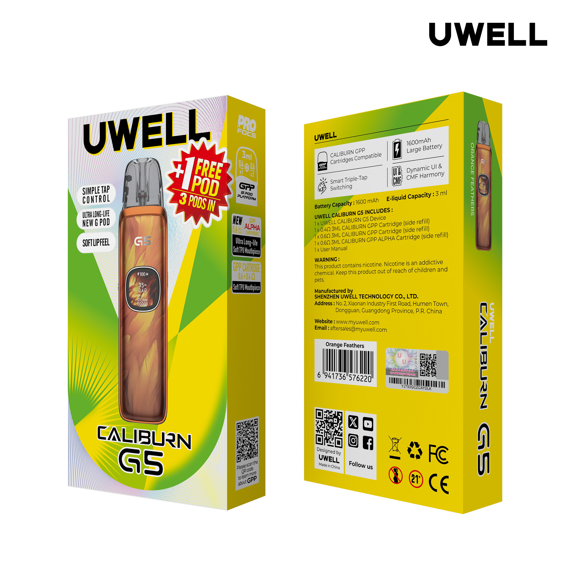 Uwell Caliburn G5 Orange Feathers – Originalverpackung